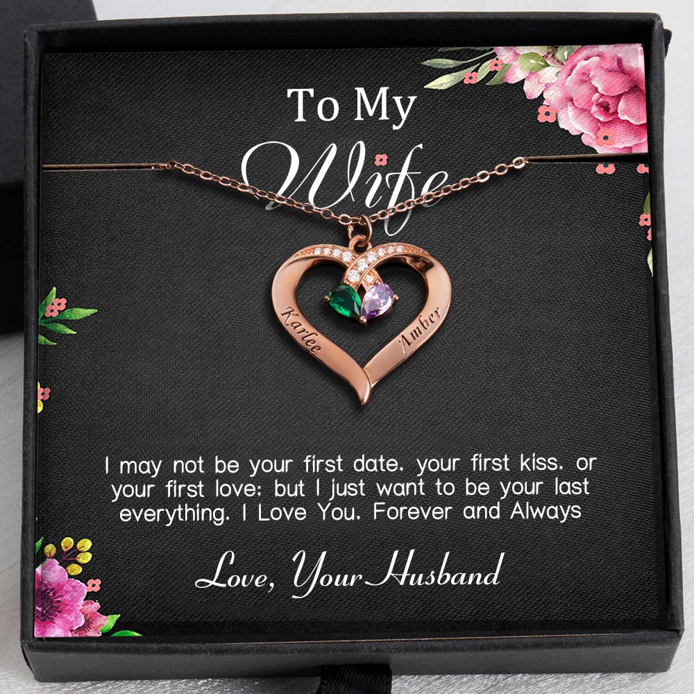 To My Wife Necklace From Husband Personalised Heart Gift Ideas With Her and Him Name For Valentine's Day