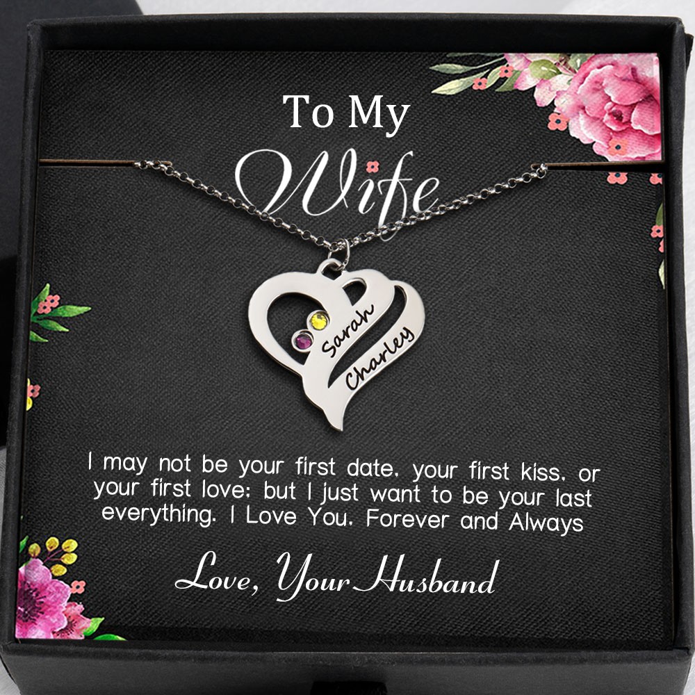 To My Wife Heart Necklace From Husband With Personalised Her and Him Name For Valentine's Day Anniversary