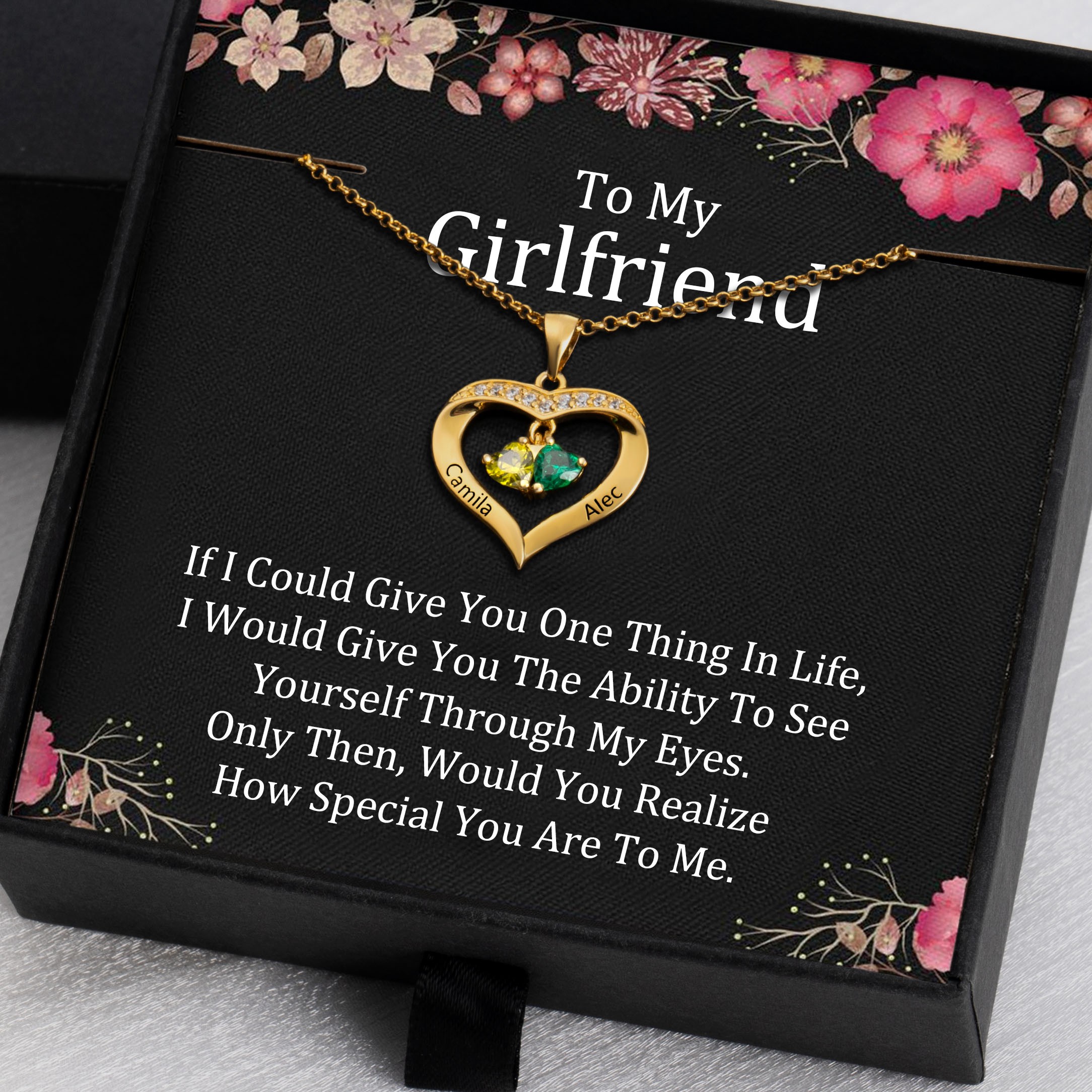 To My Girlfriend Gift Ideas Personalised Heart Necklace With Her and Him Names For Valentine's Day