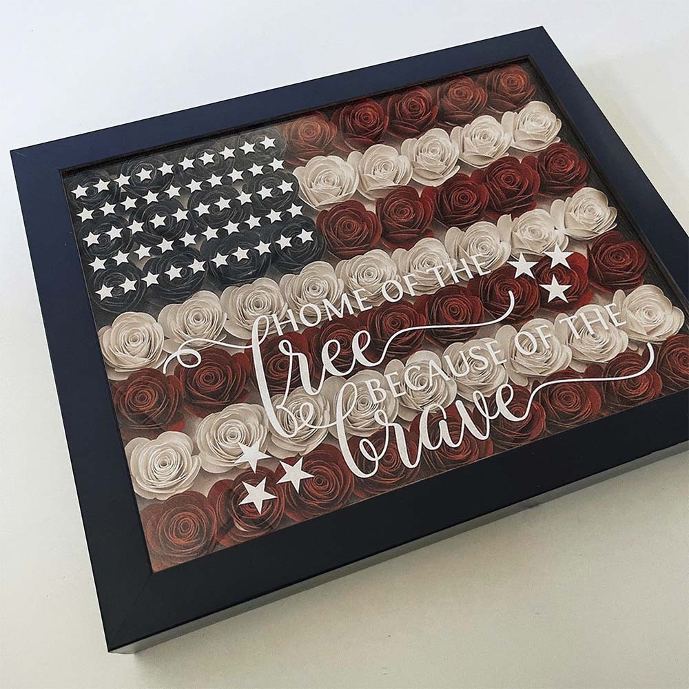 Personalised Flower Shadow Box American Flag 4th of July Home Decoration