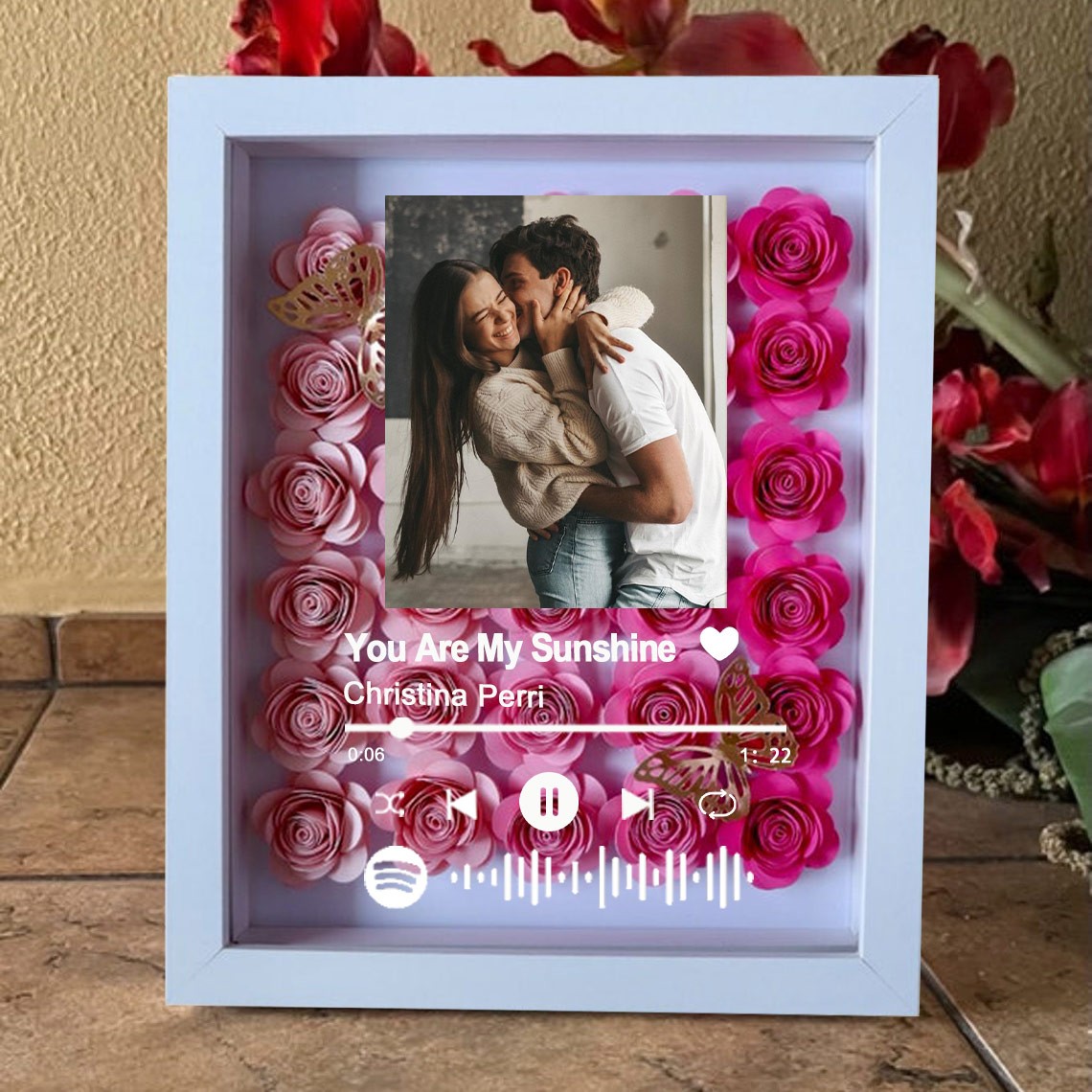 Personalised Spotify Song Photo Flower Shadow Box Valentine's Day Anniversary Gift Ideas For Soulmate Wife Girlfriend