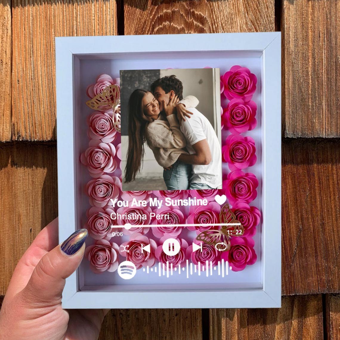 Personalised Spotify Song Photo Flower Shadow Box Valentine's Day Anniversary Gift Ideas For Soulmate Wife Girlfriend