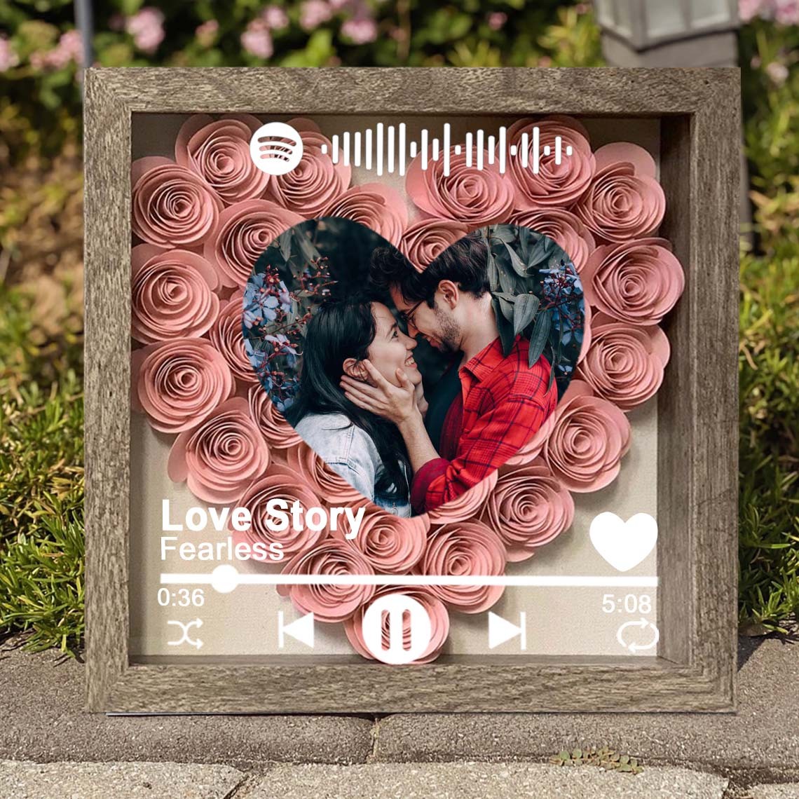 Personalised Spotify Song Photo Flower Shadow Box For Couple Wife Girlfriend Valentine's Day Wedding Anniversary Gift