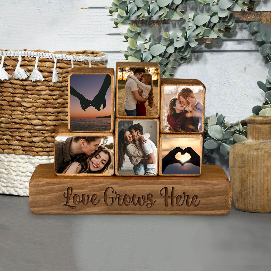 Custom Family Wood Stacking Photo Blocks Set For Christmas Day Gift Ideas