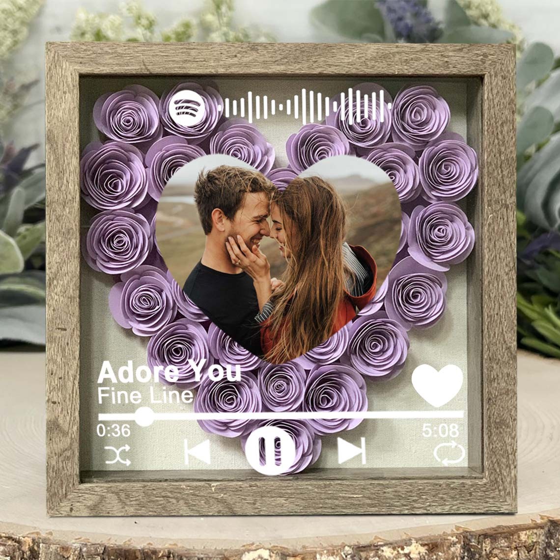 Personalised Spotify Song Photo Flower Shadow Box For Couple Wife Girlfriend Valentine's Day Wedding Anniversary Gift