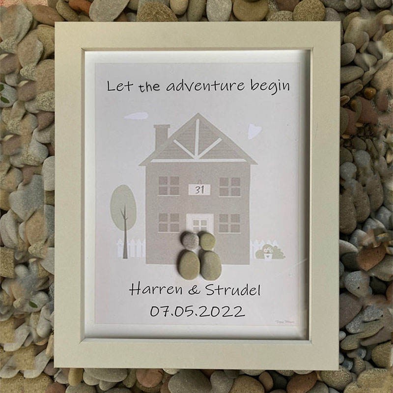 Personalised Pebble Art Picture Frame For Couple Wedding Anniversary Valentine's Day