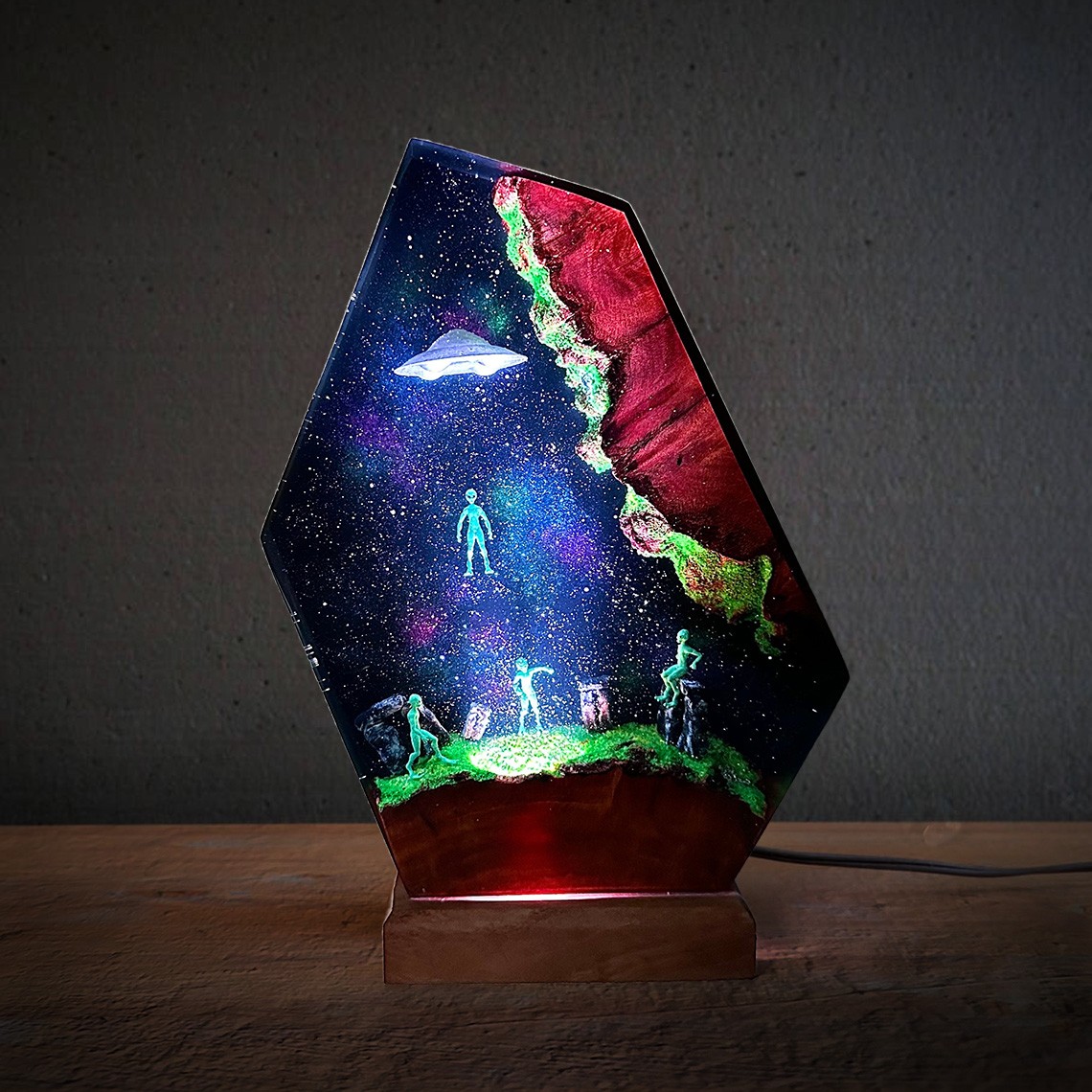 Space Aliens Galaxy Resin Wood Lamp Housewarming Christmas Gifts