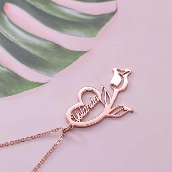 Personalised Flower Heart Name Necklace Gifts