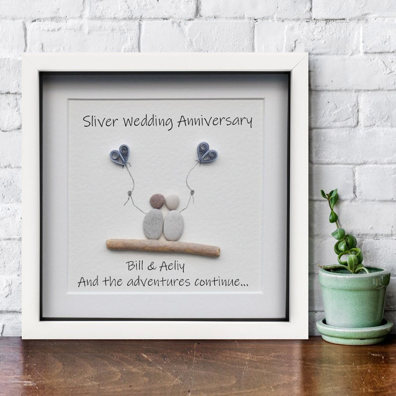 Personalised Pebble Art Picture Name Frame Sign For Couple Wedding Anniversary Valentine's Day