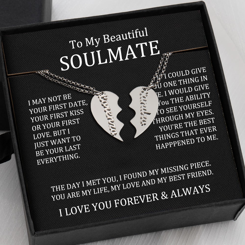 To My Soulmate Necklace Personalised Couple Name Necklace Valentine's Day