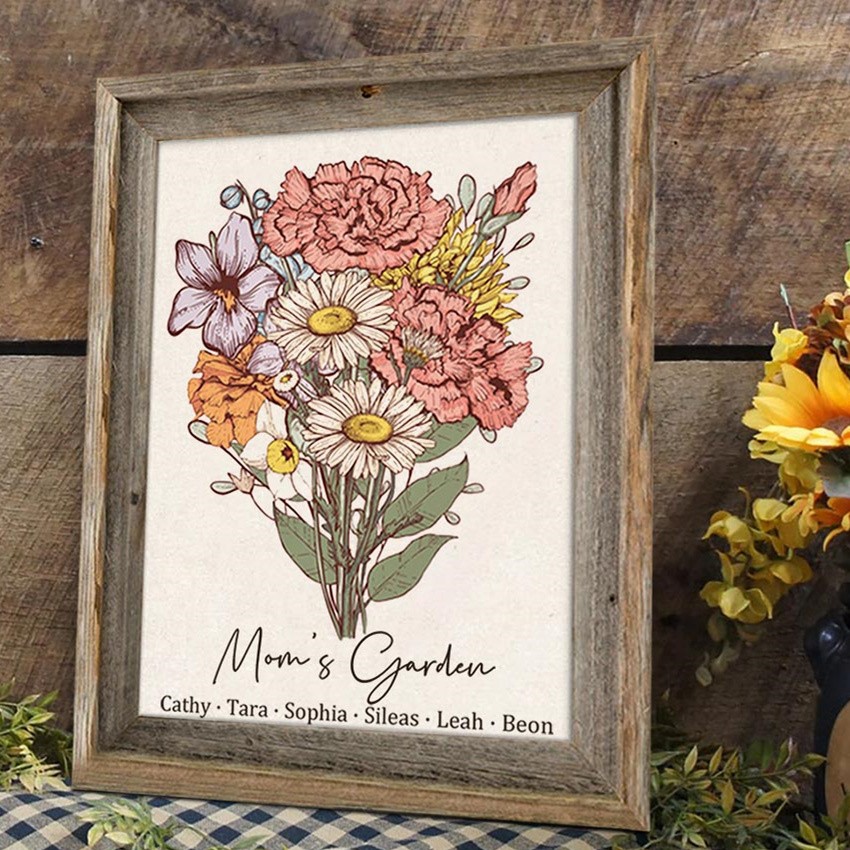Custom Mum's Garden Birth Flower Bouquet Art Wood Sign For Mum Grandma Christmas Gift Ideas