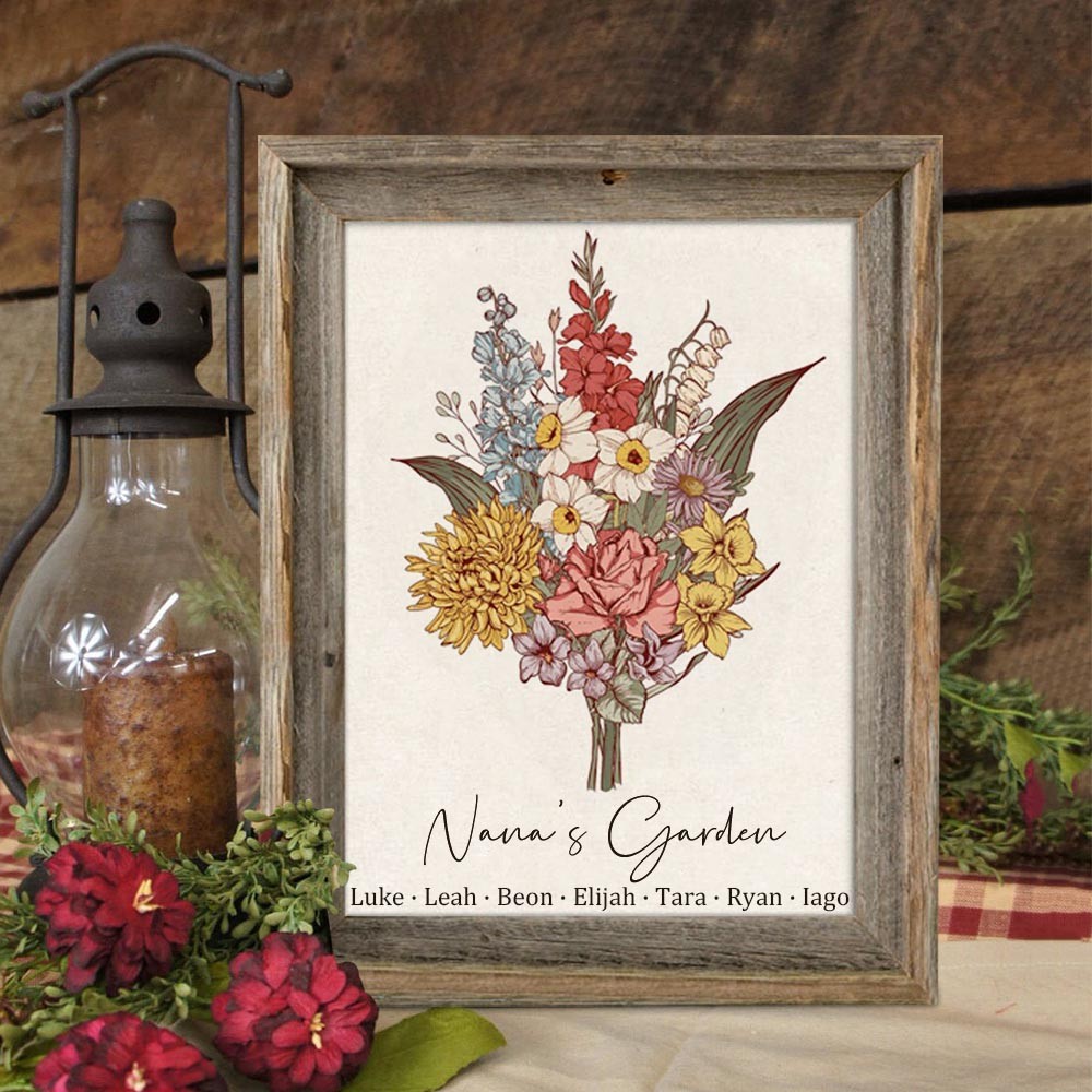 Custom Nana's Garden Birth Flower Family Bouquet Art Wood Sign For Mum Grandma Christmas Gift Ideas