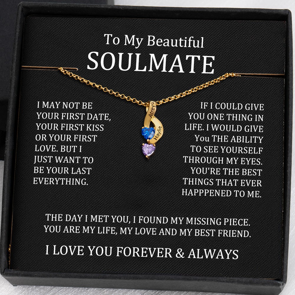To My Soulmate Birthstone Necklace With Personalised Name For Valentine's Day