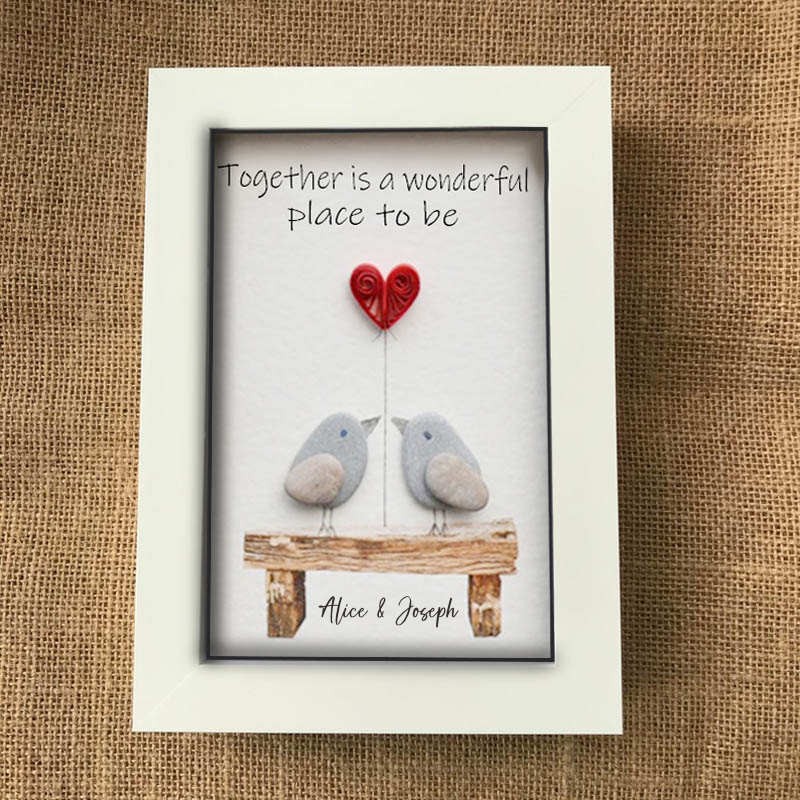 Personalised Pebble Art Picture Name Frame For Couple Wedding Anniversary Valentine's Day
