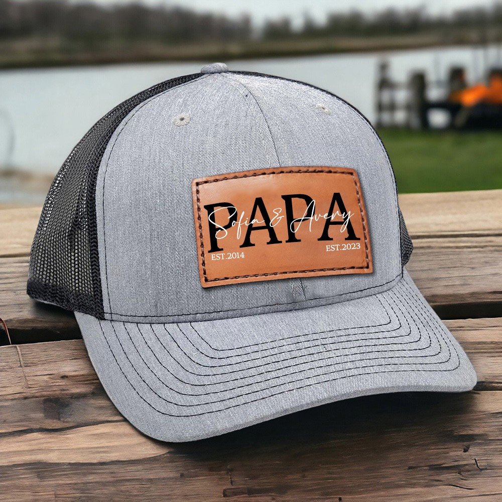 Personalised PAPA Patch Hat with Custom Kids Names and Date For Gift Ideas