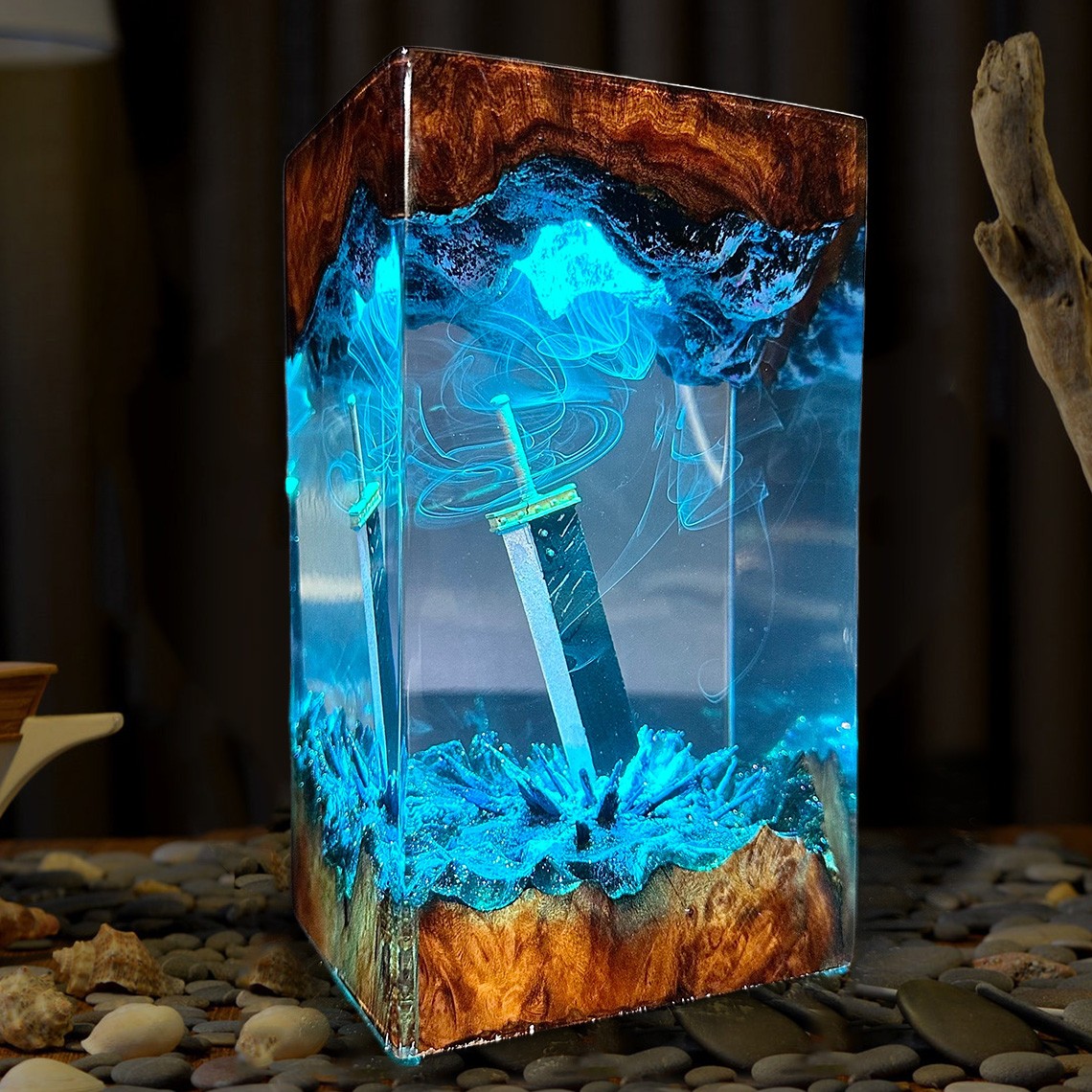 Sword Resin Epoxy Wood Lamp Handmade Gifts For Christmas