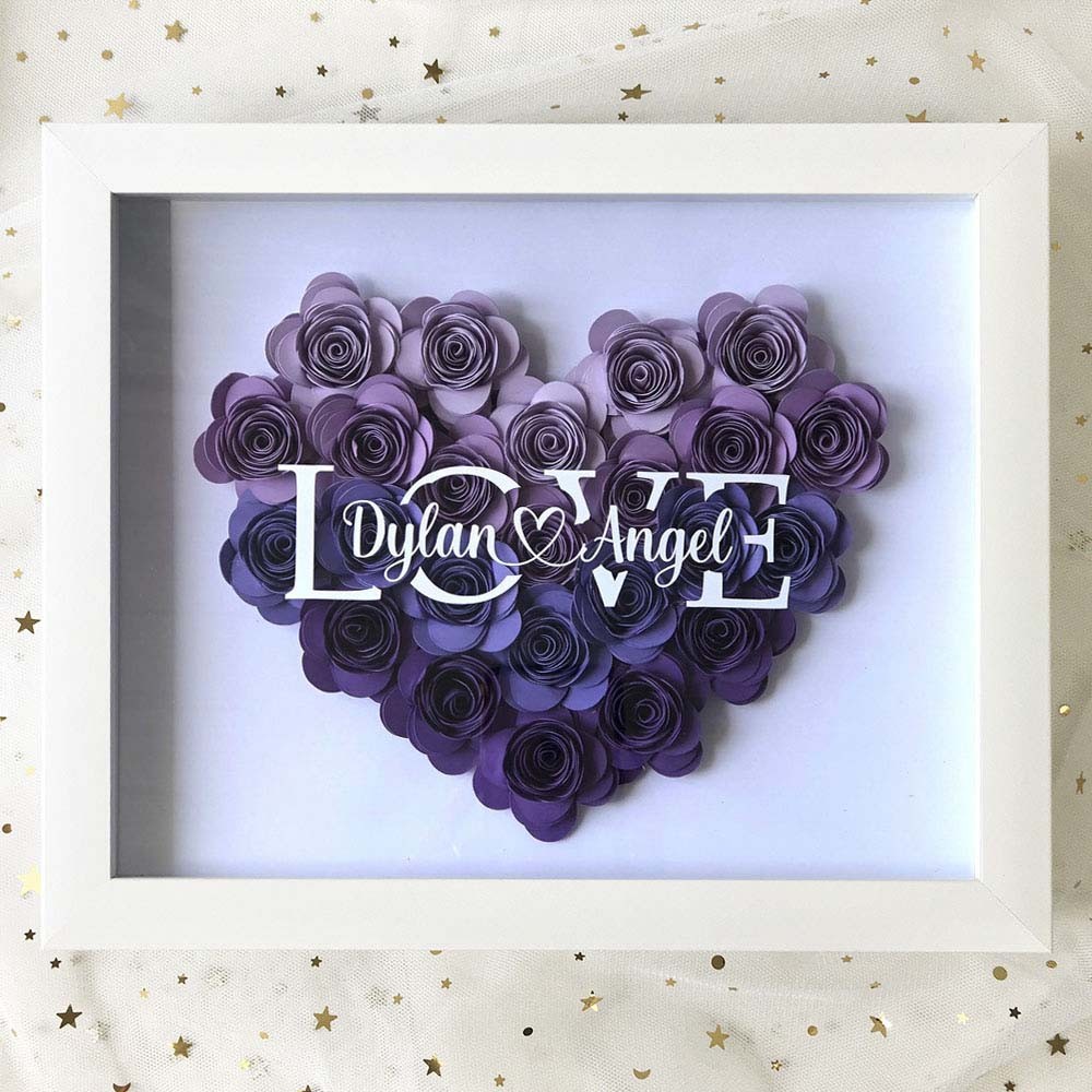 Personalised Flower Shadow Box With Name For Wedding Anniversary Valentine's Day