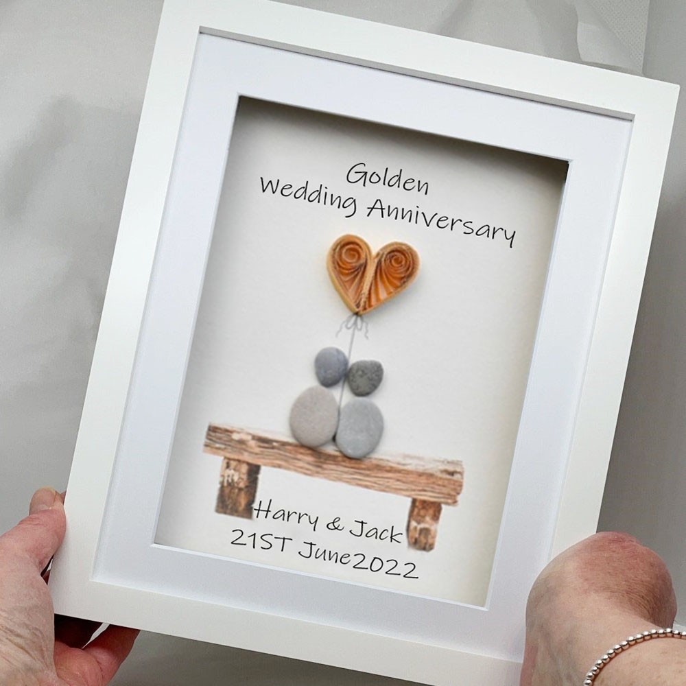 Personalised Pebble Art Picture Name Frame For Couple Wedding Anniversary Valentine's Day