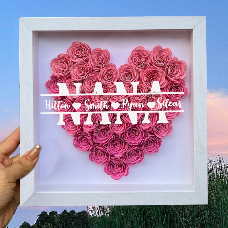 Personalised Nana Flower Shadow Box With Grandkids Name For Mother's Day Birthday Christmas