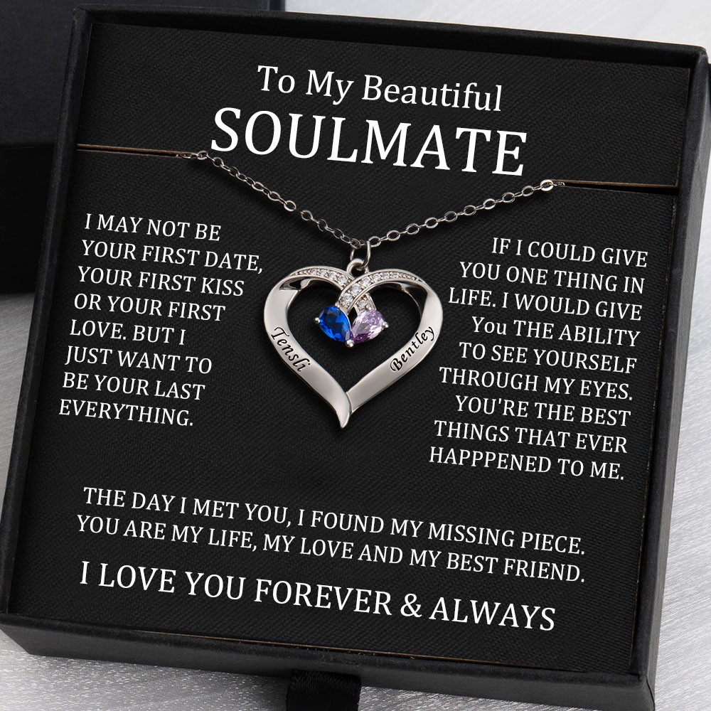 To My Soulmate Gift Ideas Personalised Heart Necklace With Names For Valentine's Day