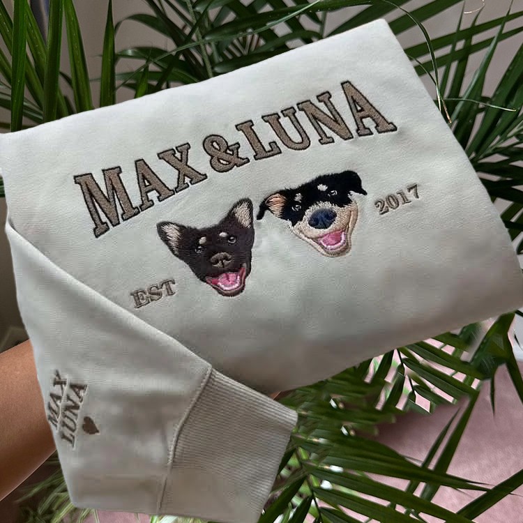 Personalised Embroidered Dog Photo Sweatshirt Hoodie For Pet Lover Keepsake Gifts