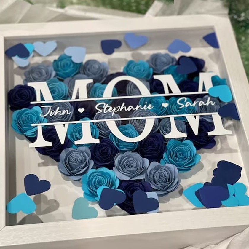 Personalised Mum Heart Flower Shadow Box With Kids Name For Mother's Day Birthday
