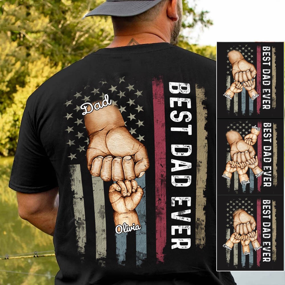 Personalised Best Dad Ever Fist Bump Shirt With Kids Name For Father's Day Gift Ideas