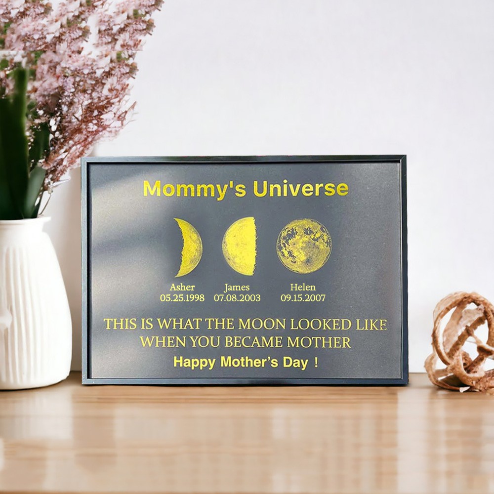 Custom Moon Phase Wood Sign Mummy's Universe Best Gift For Mother's Day