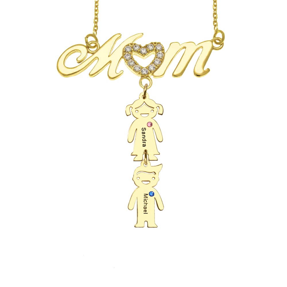 Personalised Mum Necklace with 1-10 childrens' Names and Birthstones For Mother's Day Gifts