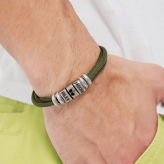 Personalised Men's Rope Bracelet With Heart Beads Gift For Men Valentine's Day