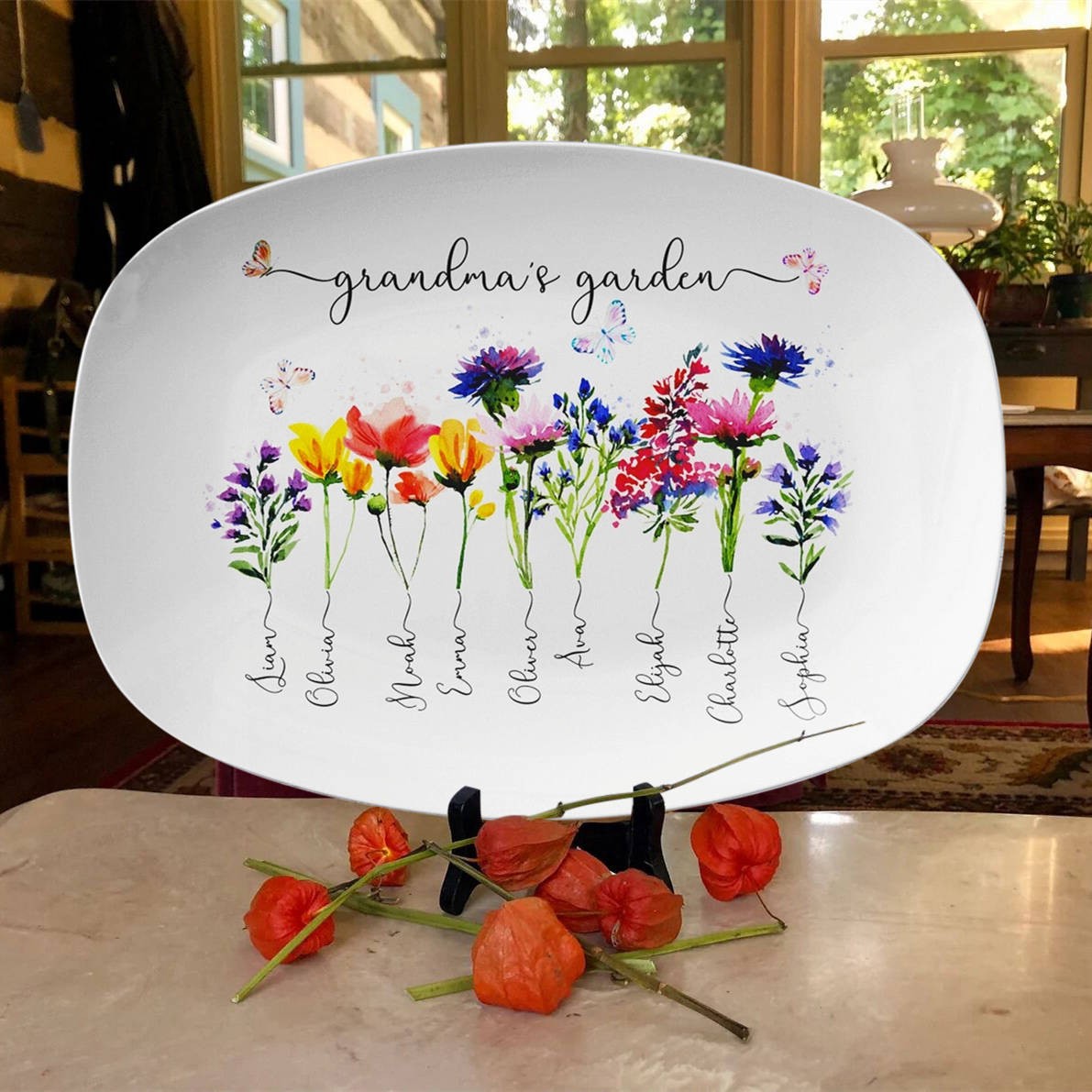 Grandma's Garden Plate Personalised Birth Month Flower Platter With Name For Mother's Christmas Day