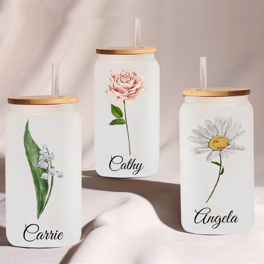 Personalised Birth Month Flower Tumbler For Her and Bridesmaid Bachelorette Party Gift