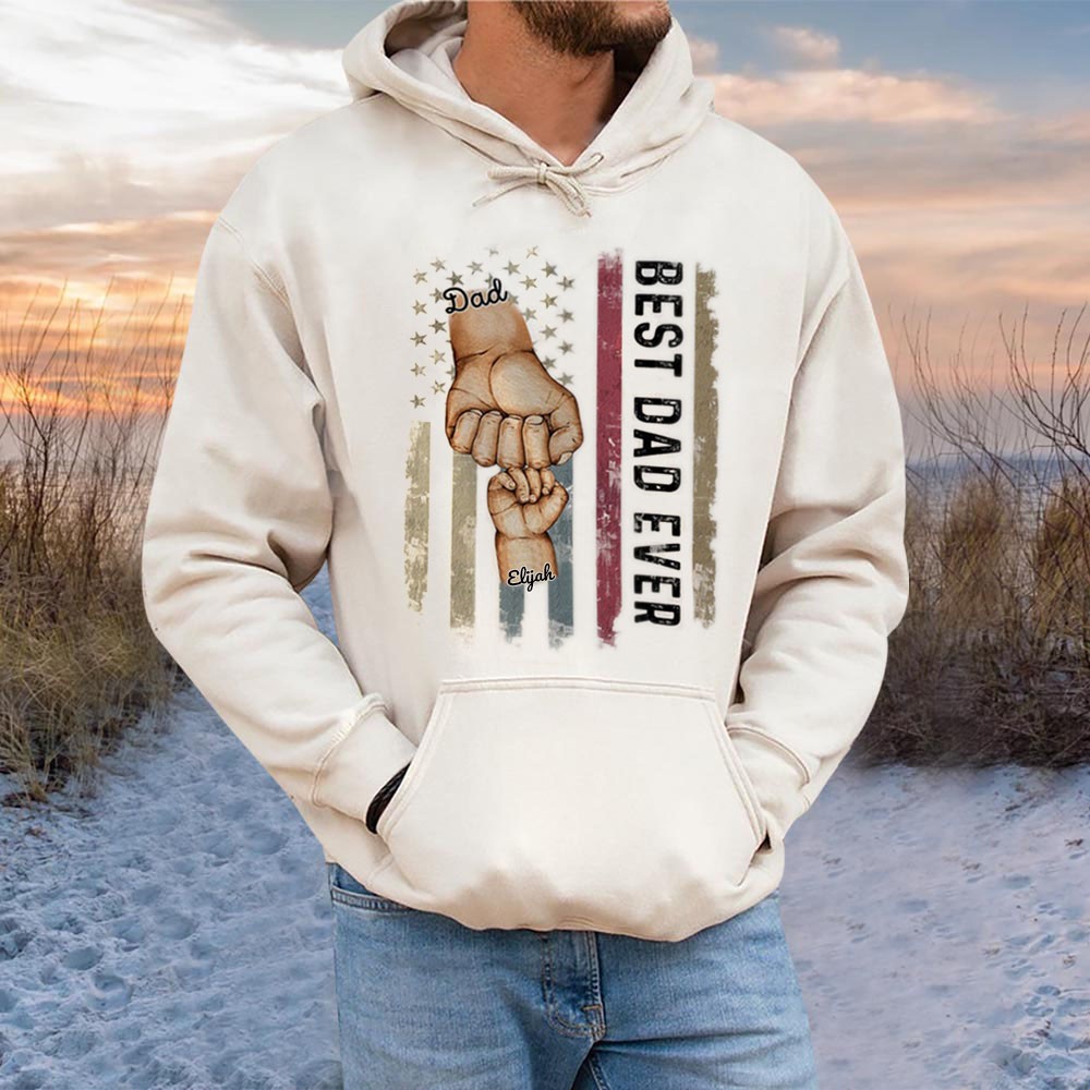 Personalised Best Dad Ever Fist Bump Hoodie With Kids Name For Father's Day Gift Ideas