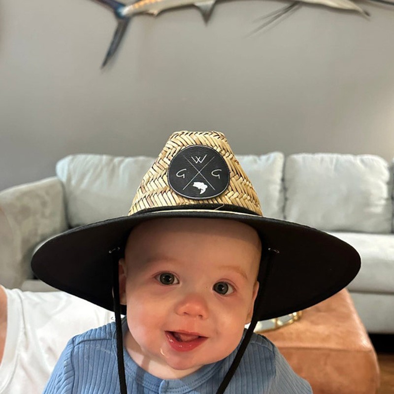 Personalised Name Straw Hat with Leather Patch For Toddler Child Adult