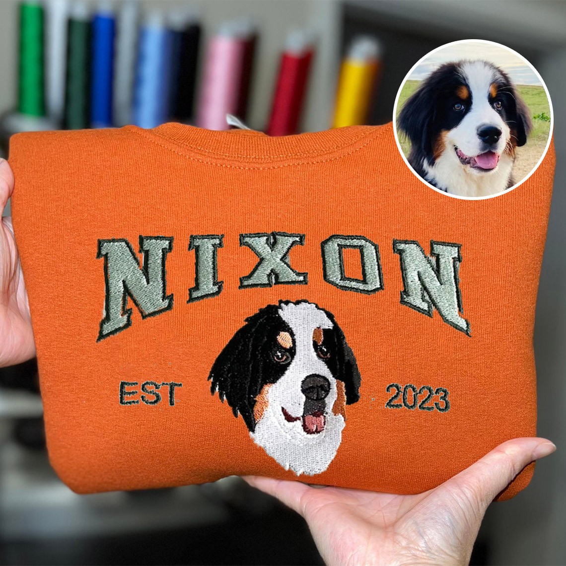 Personalised Dog Face Embroidered Sweatshirt Varsity Style For Pet Lover Gifts