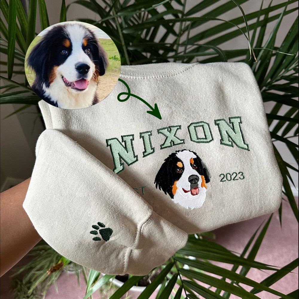 Personalised Dog Face Embroidered Sweatshirt Varsity Style For Pet Lover Gifts
