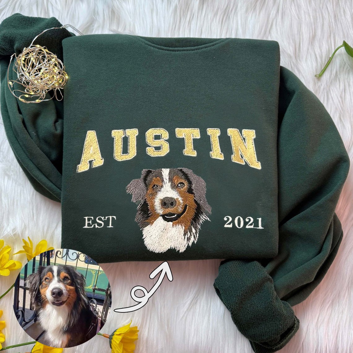 Personalised Dog Face Embroidered Sweatshirt Varsity Style For Pet Lover Gifts