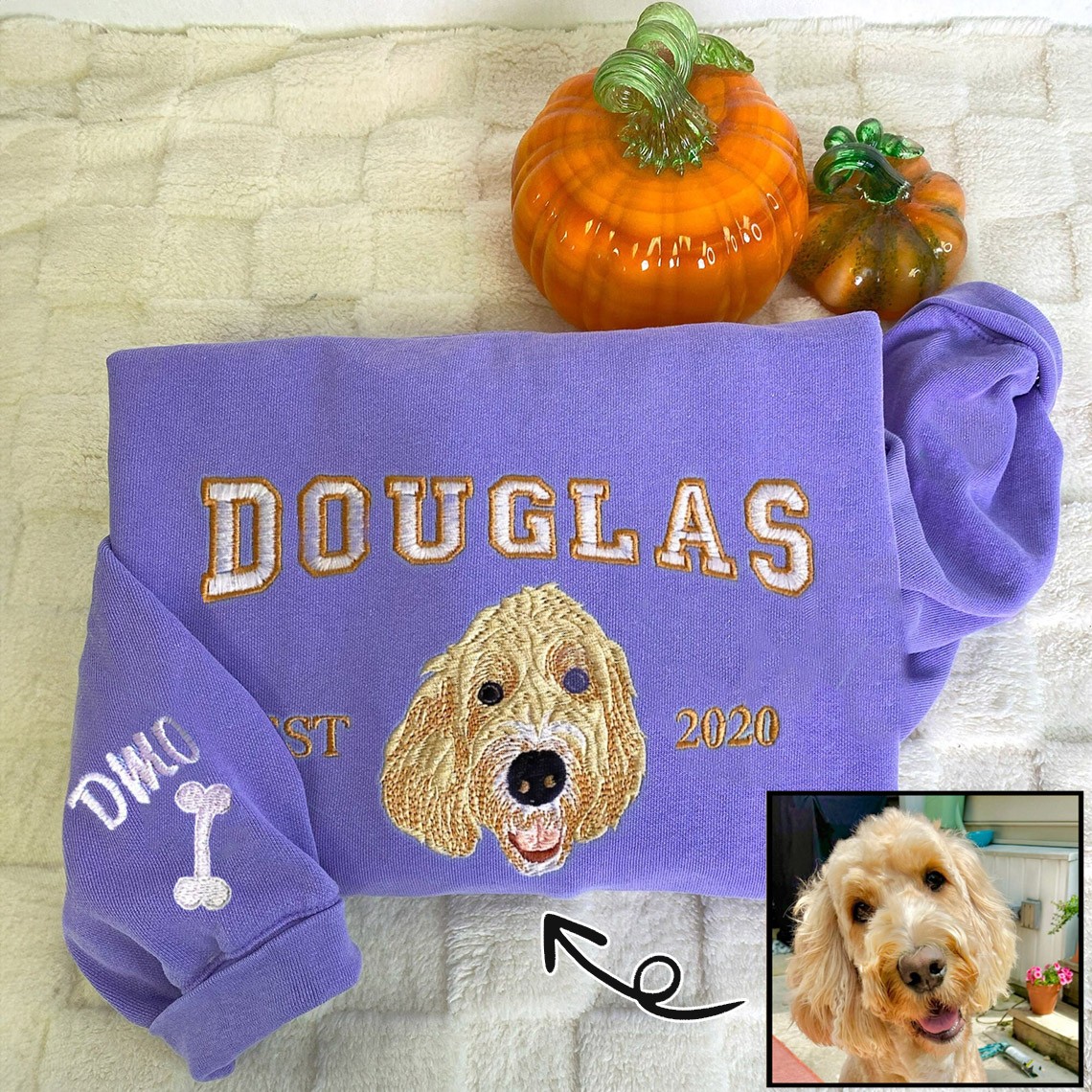 Personalised Dog Face Embroidered Sweatshirt Varsity Style For Pet Lover Gifts