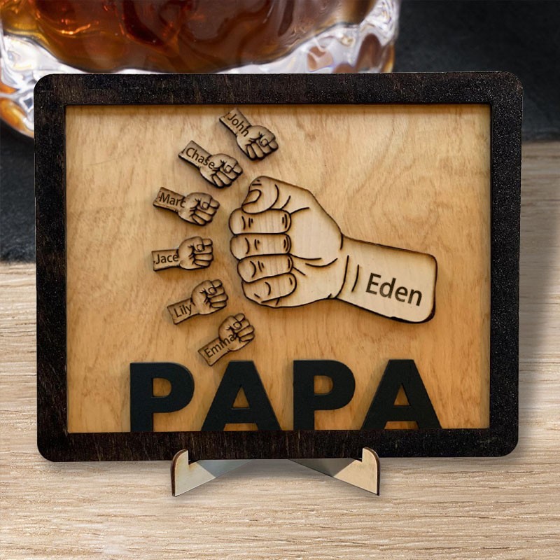 Personalised Dad and Kids Fist Bump With Name Frame Sign For Father's Day