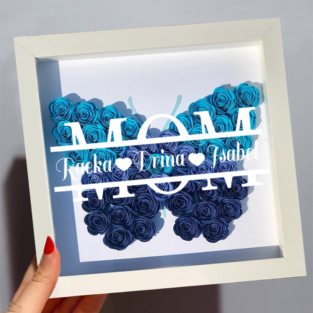 Personalised Mum Butterfly Shadow Box With Kids Name For Grandma Mother's Day Gift Ideas