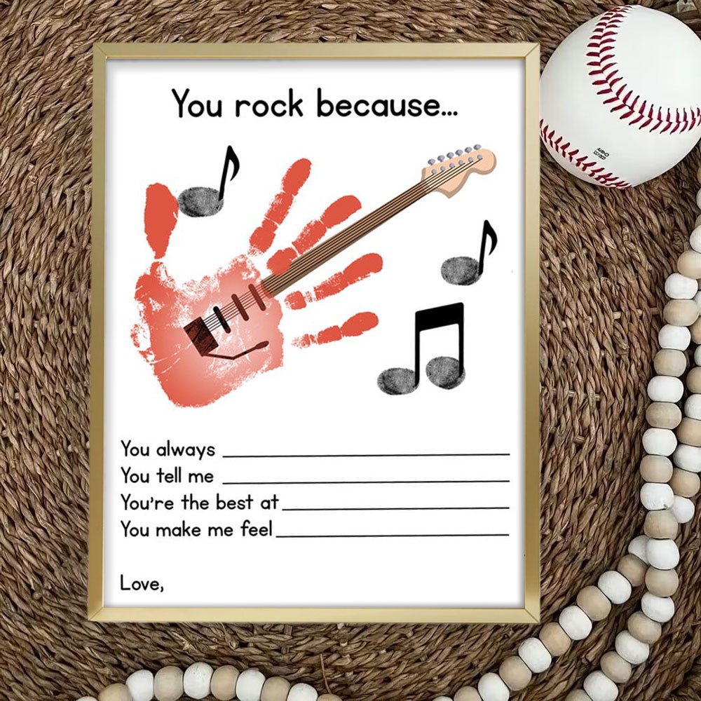 Personalised DIY Handprint Art Craft Music Sign For Father's Day My Dad Rocks Because