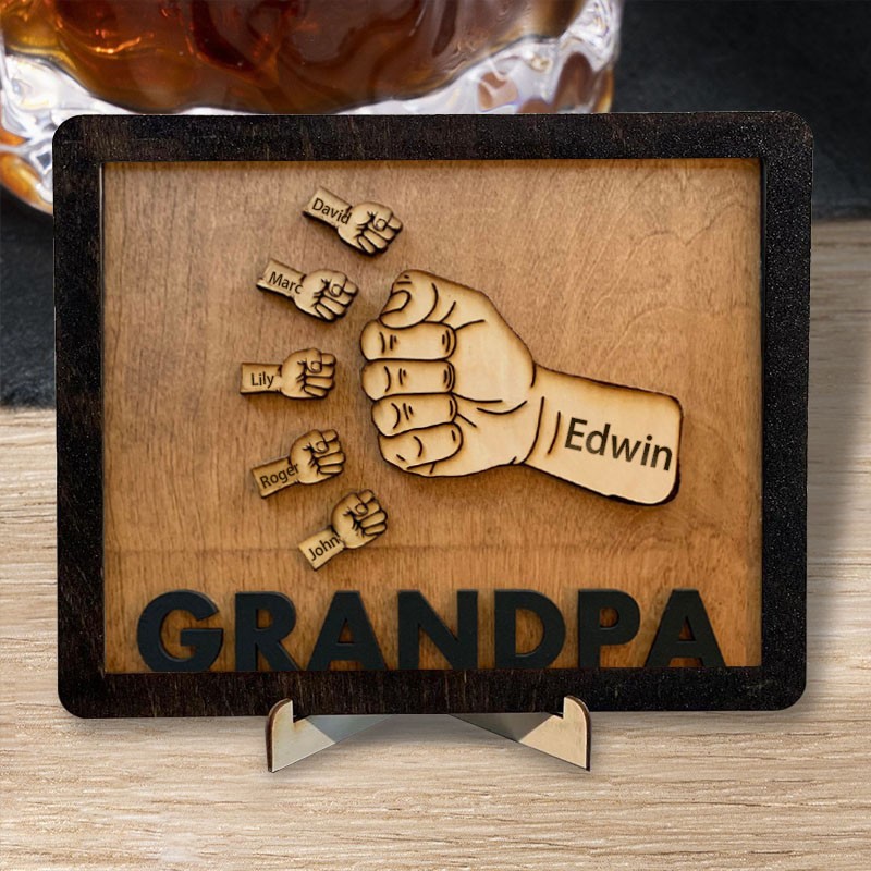 Personalised Dad and Kids Fist Bump With Name Frame Sign For Father's Day