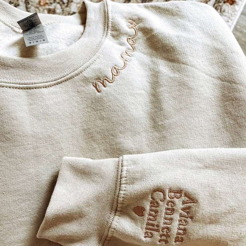 Custom Mama Embroidered Sweatshirt Hoodie with Kids Names For Mother's Day Gift Ideas