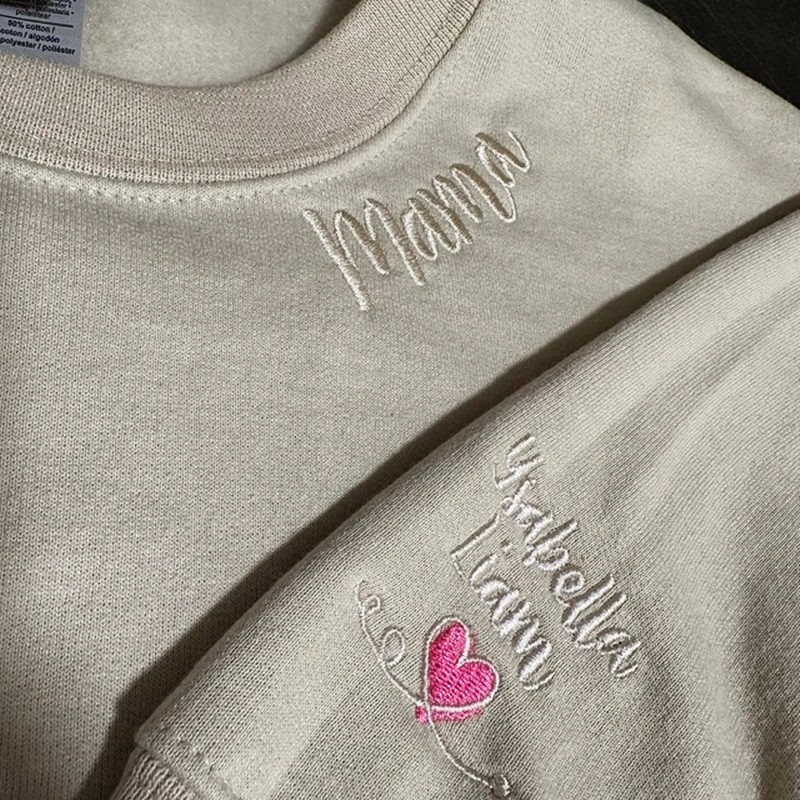 Custom Mama Embroidered Sweatshirt Hoodie with Kids Names For Mother's Day Gift Ideas