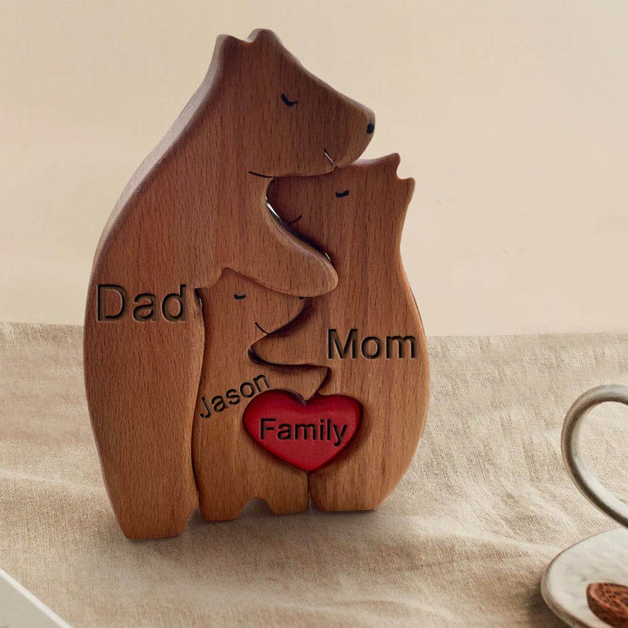 Custom Wooden Bear Family Figurines Puzzle Keepsake For Christmas Day Gift Ideas