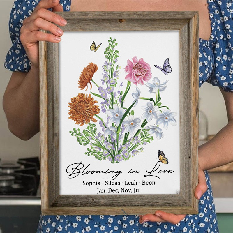 Custom Birth Flower Family Bouquet Wood Sign Art With Kids Name For Mum Grandma Christmas Day Gift Ideas