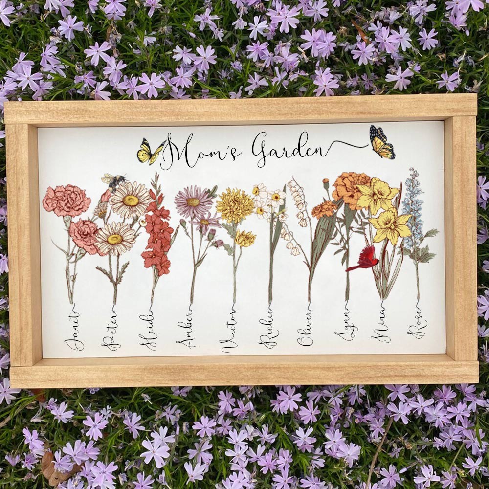 Custom Mum's Garden Birth Flower Wood Sign With Kids Name For Mum Grandma Mother's Day Gift Ideas