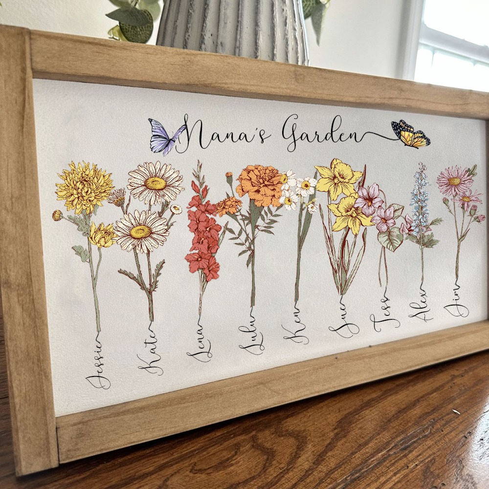 Custom Nana's Garden Birth Flower Wood Sign With Grandkids Name For Mum Grandma Mother's Day Gift Ideas