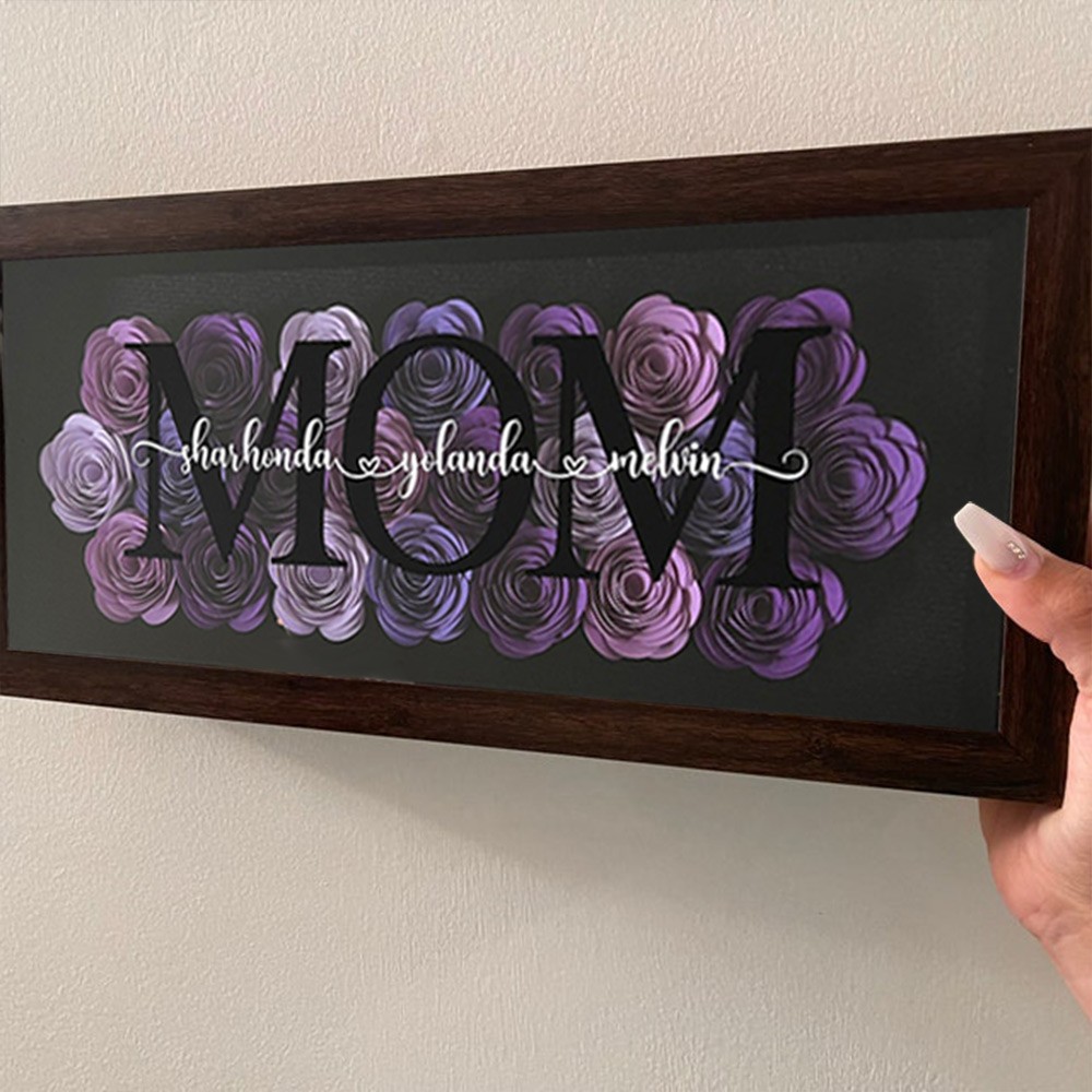 Custom Mum Flower Shadow Box With Kids Name For Grandma Mother's Day Gift Ideas