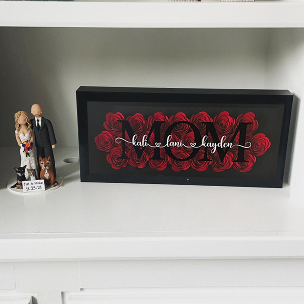 Custom Mum Flower Shadow Box With Kids Name For Grandma Mother's Day Gift Ideas